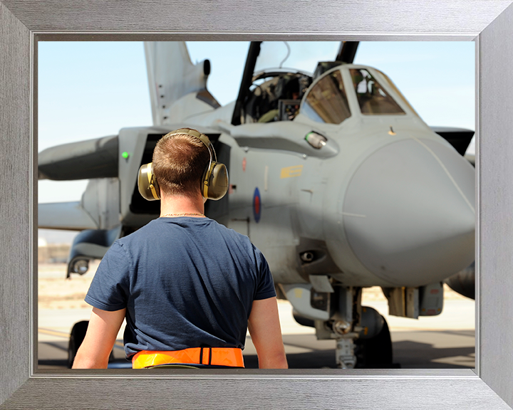 RAF Ground Crew Marshalling a Tornado GR4 Jet Photo Print - Royal Air Force Posters, Prints, & Visual Artwork Hampshire Prints 10 x 8 Silver Frame No