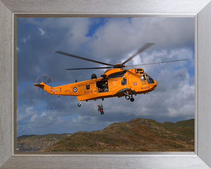 RAF Search and Rescue (SAR) Sea King Helicopter Photo Print - Royal Air Force Aircraft Hampshire Prints 10 x 8 Silver Frame No