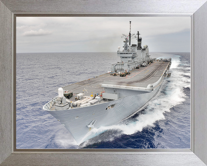 HMS Ark Royal (R07) Royal Navy Invincible Class Aircraft Carrier At Speed Photo Print Wall Art Decor Posters, Prints, & Visual Artwork Hampshire Prints 10 x 8 Silver Frame No