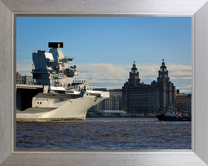 HMS Prince of Wales (R09) Photo Print - Liverpool - Royal Navy Queen Elizabeth Class Aircraft Carrier Hampshire Prints 10 x 8 Silver Frame No