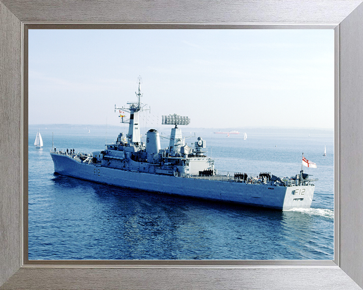 HMS Achilles (F12) Royal Navy Leander Class Frigate Photo Print Leaving Harbour Warship Wall Art Posters, Prints, & Visual Artwork Hampshire Prints 10 x 8 Silver Frame No
