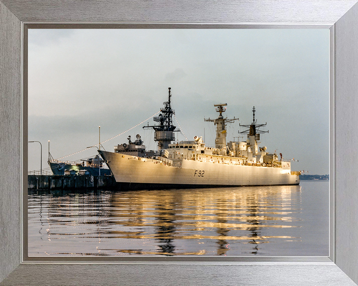 HMS Boxer (F92) Royal Navy Type 22 Frigate Floodlit in Harbour Photo Print Wall Art Decor Posters, Prints, & Visual Artwork Hampshire Prints 10 x 8 Silver Frame No