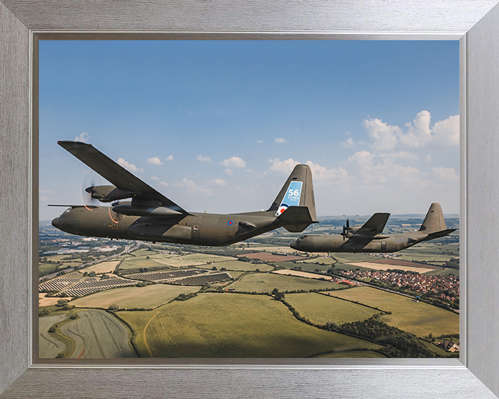 RAF Hercules C-130J Final Flypast Photo Print - Royal Air Force Aircraft Hampshire Prints 10 x 8 Silver Frame No