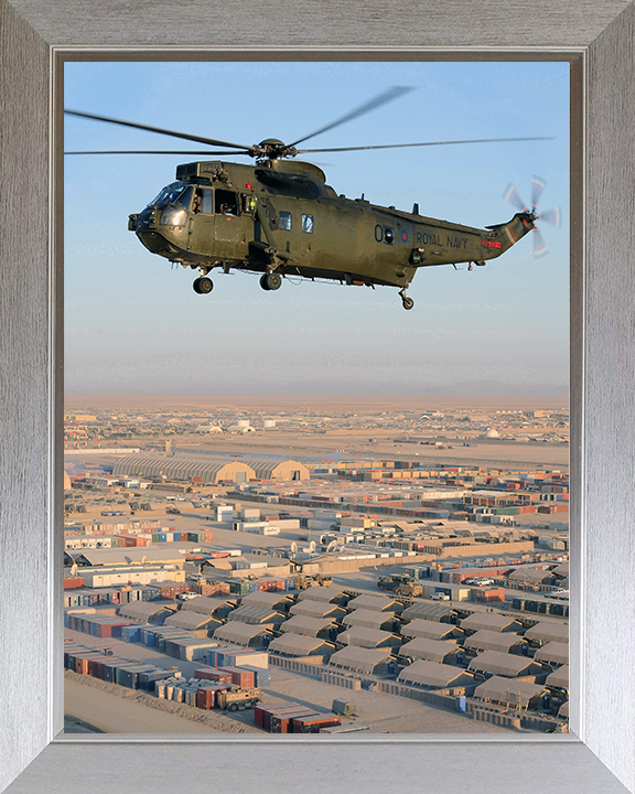 Sea King Mk4 Helicopter Flying over Camp Bastion 2011 Photo Print - Royal Navy Aircraft Posters, Prints, & Visual Artwork Hampshire Prints 10 x 8 Silver Frame No