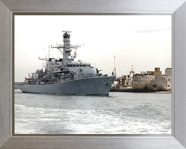 HMS Grafton (F80) Photo Print - Leaving Portsmouth - Royal Navy Type 23 Frigate Hampshire Prints 10 x 8 Silver Frame No