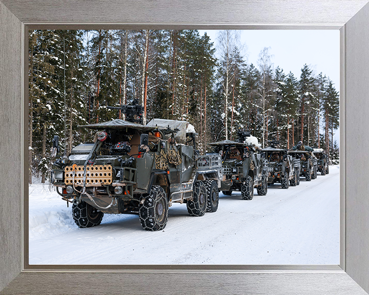 British Army Jackal 2 and Coyote Vehicles in the Snow Photo Print Wall Art Military vehicle Decor Poster Posters, Prints, & Visual Artwork Hampshire Prints 10 x 8 Silver Frame No