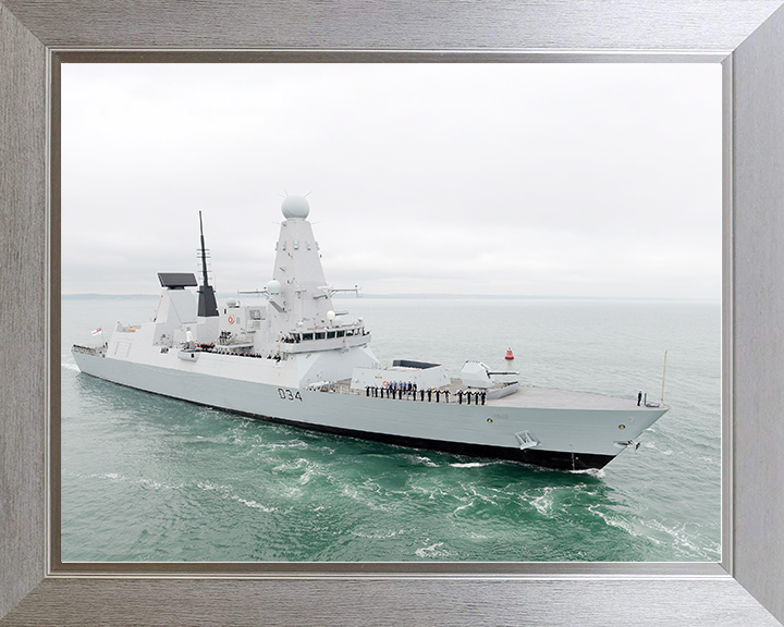 HMS Diamond (D34) Royal Navy Type 45 Destroyer Entering Harbour Photo Print Wall Art Decor Posters, Prints, & Visual Artwork Hampshire Prints 10 x 8 Silver Frame No