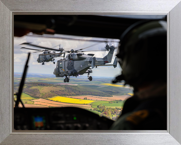Wildcat Helicopters from a Cockpit Photo Print - Royal Navy Aircraft Hampshire Prints 10 x 8 Silver Frame No