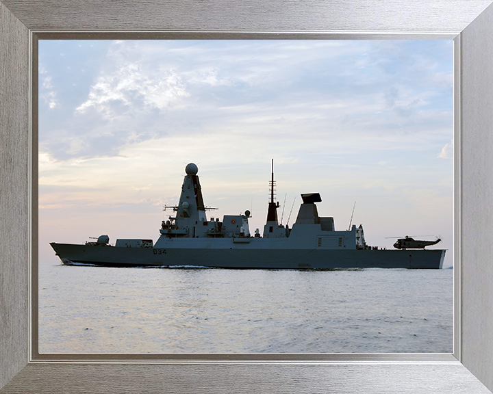 HMS Diamond (D34) Royal Navy Type 45 Destroyer Port Side Silhouette 2012 Photo Print Wall Art Decor Posters, Prints, & Visual Artwork Hampshire Prints 10 x 8 Silver Frame No