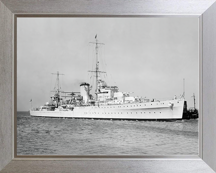 HMS Achilles (C70) Royal Navy Leander Class Light Cruiser Photo Print Starboard View Warship Wall Art Posters, Prints, & Visual Artwork Hampshire Prints 10 x 8 Silver Frame No