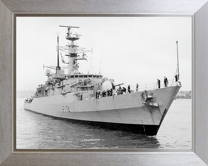 HMS Alacrity (F174) Royal Navy Type 21 Frigate Starboard Bow View Photo Print Wall Art Naval Decor Posters, Prints, & Visual Artwork Hampshire Prints 10 x 8 Silver Frame No