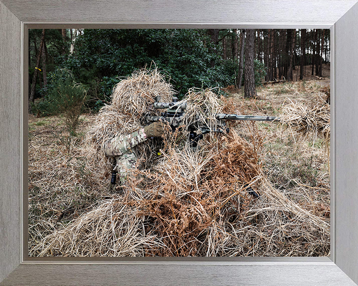 Royal Marine Commando Sniper camouflaged | Photo Print | Framed Print | Military | 40 Commando | Wall Art | Home Decor | Photography | Armed Forces Hampshire Prints 10 x 8 Silver Frame No