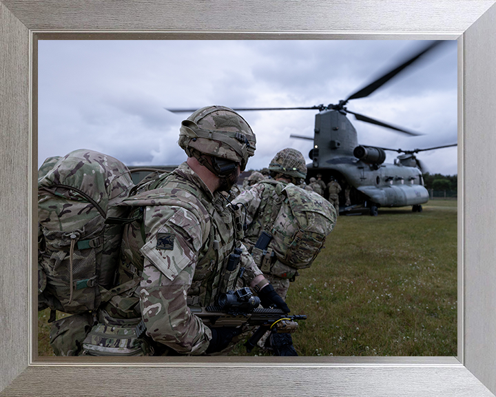 RAF Regiment and Chinook Helicopter Photo Print - Royal Air Force Hampshire Prints 10 x 8 Silver Frame No