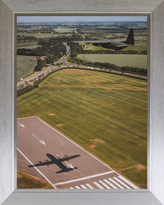 RAF Hercules C-130J Taking off Photo Print - Royal Air Force Aircraft Hampshire Prints 10 x 8 Silver Frame No