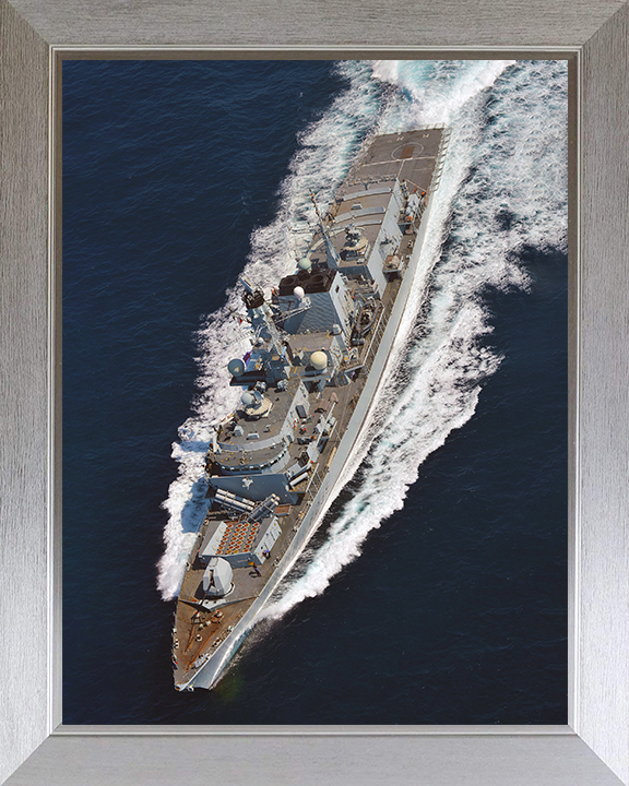 HMS Monmouth (F235) Photo Print - from Above 2012 - Royal Navy Type 23 Frigate Hampshire Prints 10 x 8 Silver Frame No