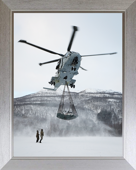Merlin MK4 Helicopter lifting Norway 2026 Royal Navy Aircraft Wall Art Naval Decor UK Marines Commando Military Photo Print Posters, Prints, & Visual Artwork Hampshire Prints 10 x 8 Silver Frame No