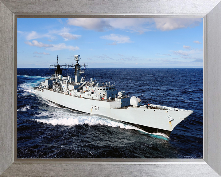 HMS Chatham (F87) Royal Navy Type 22 Frigate High Starboard View Photo Print Wall Art Decor Posters, Prints, & Visual Artwork Hampshire Prints 10 x 8 Silver Frame No
