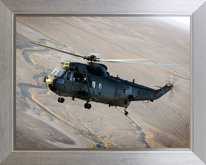 Sea King Mk4 Helicopter Helmand Province 2011 Photo Print - Royal Navy Aircraft Posters, Prints, & Visual Artwork Hampshire Prints 10 x 8 Silver Frame No