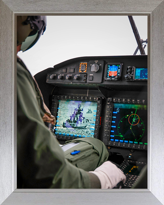 Wildcat Helicopter Cockpit Photo Print - Royal Navy Aircraft Hampshire Prints 10 x 8 Silver Frame No