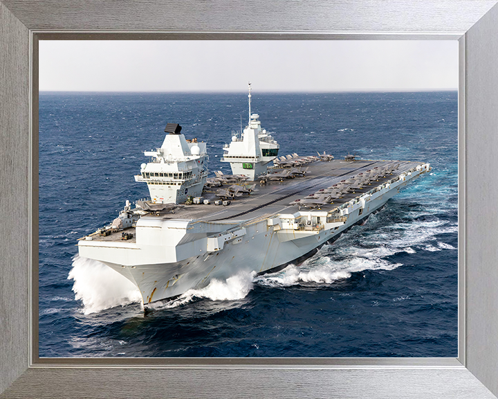 HMS Prince of Wales (R09) Royal Navy Queen Elizabeth Class Aircraft Carrier Photo Print Nov 25 Wall Art Poster Posters, Prints, & Visual Artwork Hampshire Prints 10 x 8 Silver Frame No