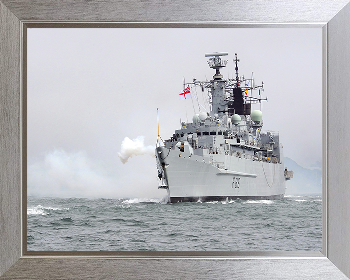 HMS Campbeltown (F86) Royal Navy Type 22 Frigate Gun Salute Photo Print Wall Art Decor Posters, Prints, & Visual Artwork Hampshire Prints 10 x 8 Silver Frame No