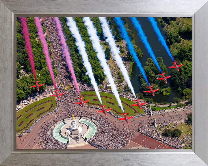 RAF Red Arrows Over Buckingham Palace 2025 Photo Print - Royal Air Force Aircraft Hampshire Prints 10 x 8 Silver Frame No