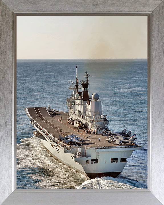 HMS Ark Royal (R07) Photo Print - Stern View 2010 - Royal Navy Invincible Class Aircraft Carrier Hampshire Prints 10 x 8 Silver Frame No