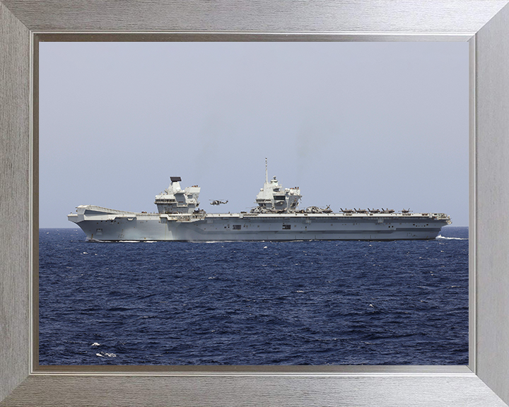 HMS Prince of Wales (R09) Photo Print - Port Beam 2025 - Royal Navy Queen Elizabeth Class Aircraft Carrier Hampshire Prints 10 x 8 Silver Frame No