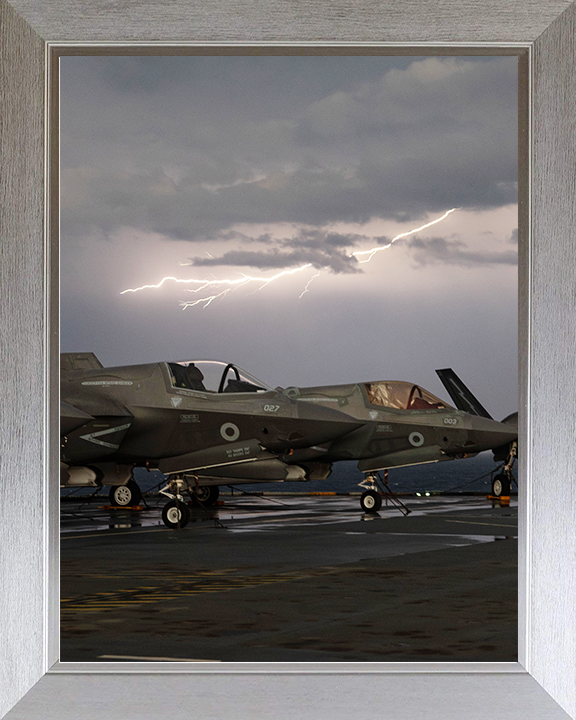 Lightning strike over RAF F-35B Jets Royal Air Force Aircraft Photo Print Wall Art Aviation Decor UK Posters, Prints, & Visual Artwork Hampshire Prints 10 x 8 Silver Frame No