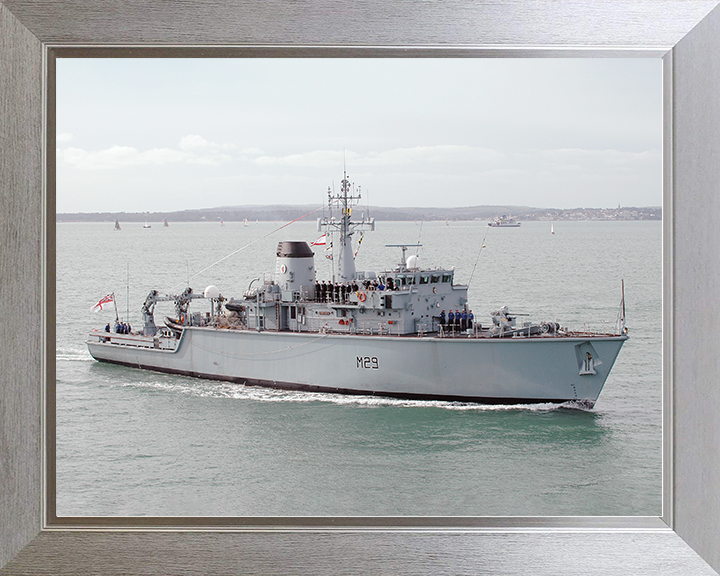 HMS Brecon (M29) Royal Navy Hunt Class Mine Warfare Vessel Portsmouth Photo Print Wall Art Decor Posters, Prints, & Visual Artwork Hampshire Prints 10 x 8 Silver Frame No