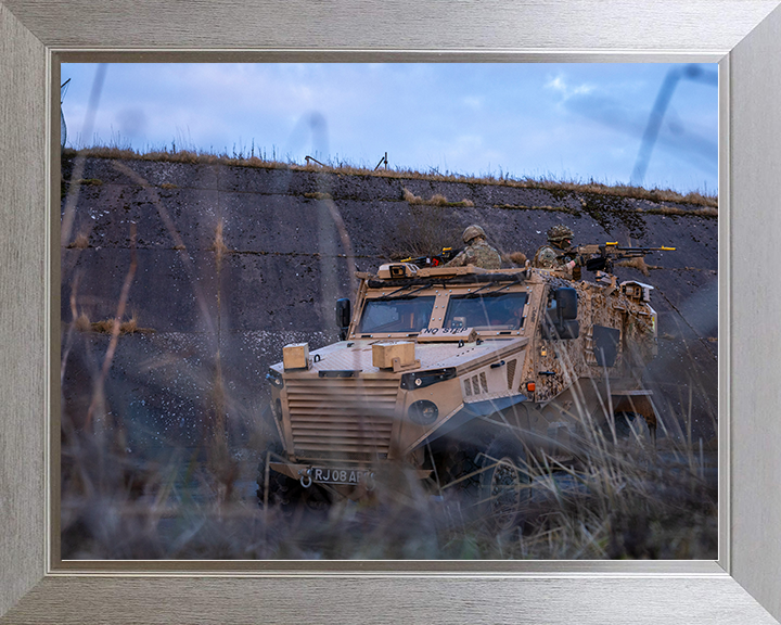 RAF Regiment Soldiers firing Ride a Foxhound vehicle Photo Print Royal Air Force Wall Art Military Decor Posters, Prints, & Visual Artwork Hampshire Prints 10 x 8 Silver Frame No