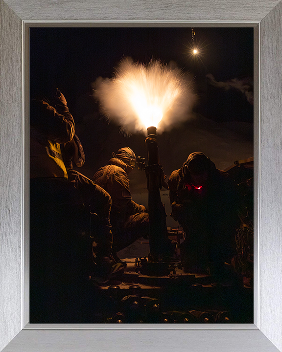 Royal Marine Commando Mortar Team Night Firing Photo Print 45 Commando Marines Wall Art Military Decor UK Posters, Prints, & Visual Artwork Hampshire Prints 10 x 8 Silver Frame No