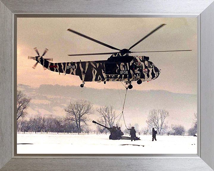 Sea King Helicopter With Tiger Livery Photo Print - Royal Navy Aircraft Posters, Prints, & Visual Artwork Hampshire Prints 10 x 8 White Frame No
