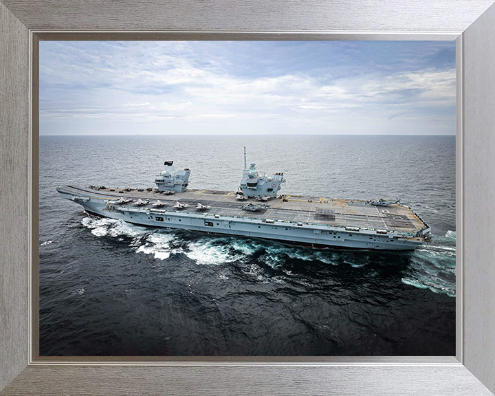 HMS Prince of Wales (R09) Photo Print - At Sea 2025 - Royal Navy Queen Elizabeth Class Aircraft Carrier Hampshire Prints 10 x 8 Silver Frame No