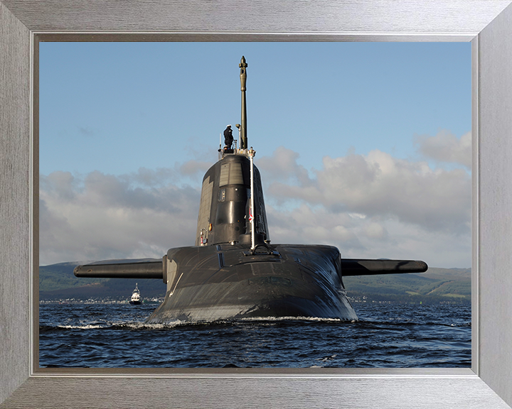 HMS Ambush (S120) Photo Print - Bow View 2012 - Royal Navy Astute Class Submarine Hampshire Prints 10 x 8 Silver Frame No