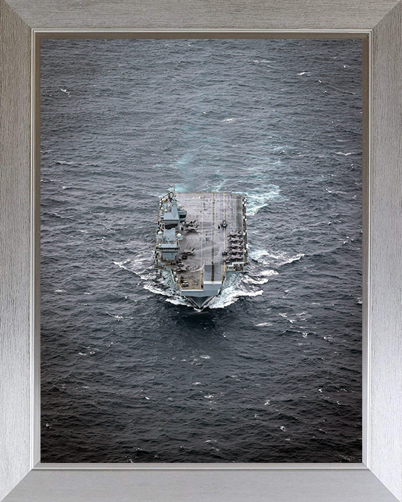 HMS Prince of Wales (R09) Photo Print - Bow View 2025 - Royal Navy Queen Elizabeth Class Aircraft Carrier Hampshire Prints 10 x 8 Silver Frame No