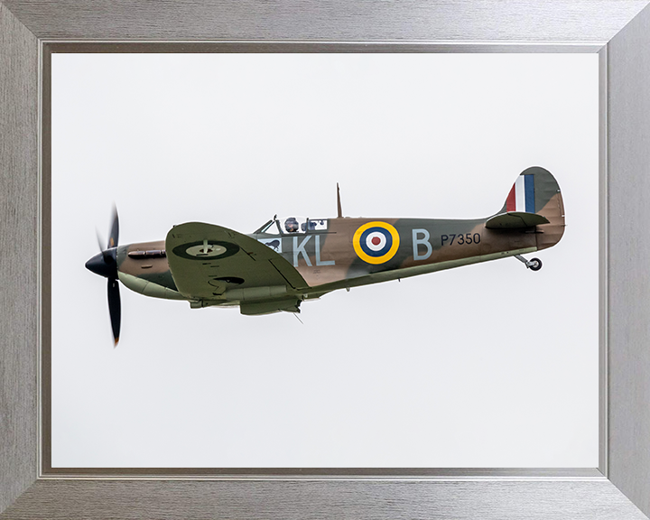 RAF Spitfire MK11a in flight Photo Print - Royal Air Force Aircraft Hampshire Prints 10 x 8 Silver Frame No