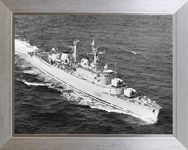 HMS Devonshire (D02) Royal Navy County Class Destroyer High Starboard Bow View Photo Print Wall Art Decor Posters, Prints, & Visual Artwork Hampshire Prints 10 x 8 Silver Frame No
