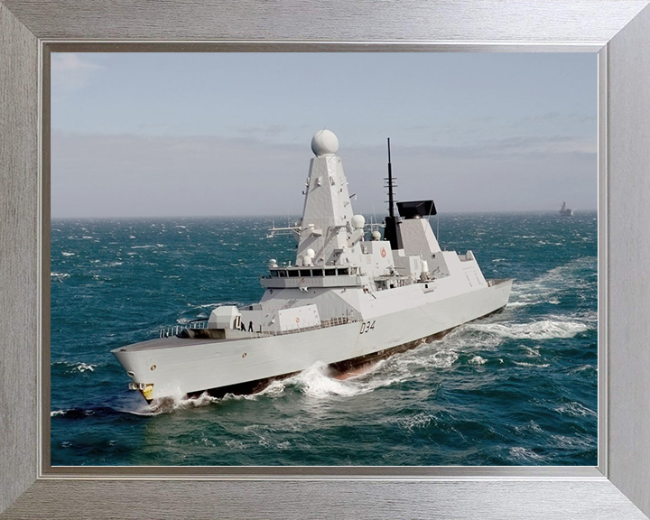 HMS Diamond (D34) Royal Navy Type 45 Destroyer At Sea Port Bow View Photo Print Wall Art Decor Posters, Prints, & Visual Artwork Hampshire Prints 10 x 8 Silver Frame No
