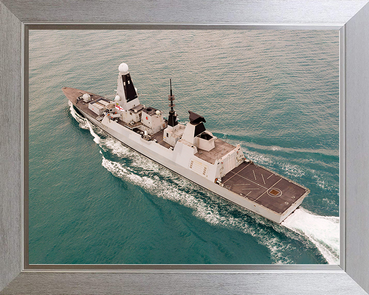 HMS Duncan (D37) Royal Navy Type 45 Destroyer High Port Quarter View Photo Print Wall Art Decor Posters, Prints, & Visual Artwork Hampshire Prints 10 x 8 Silver Frame No
