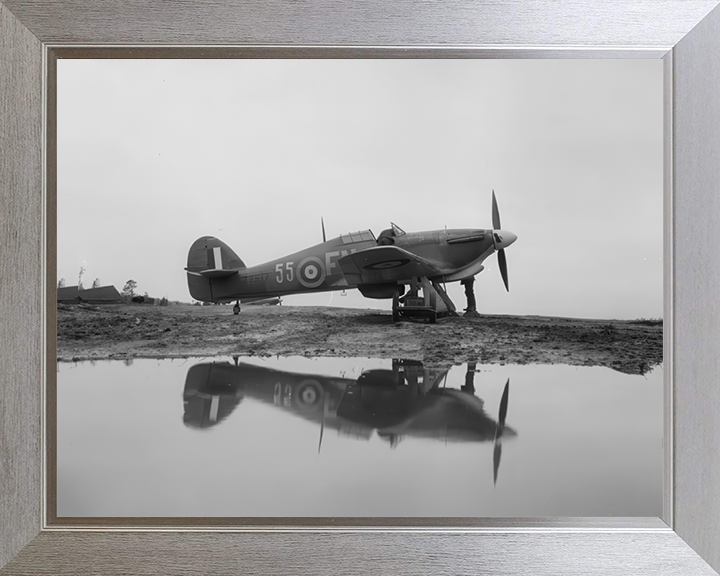 RAF Hurricane Mark IIB Reflections Photo Print - Royal Air Force Aircraft Hampshire Prints 10 x 8 Silver Frame No