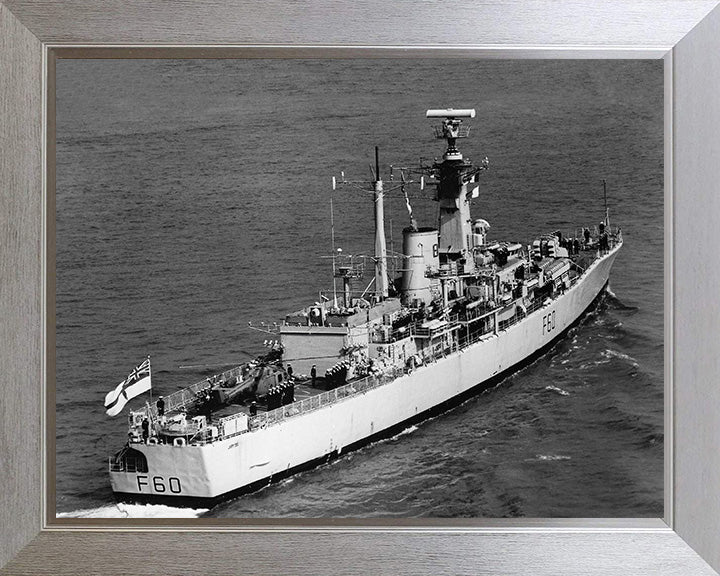 HMS Jupiter (F60) Photo Print - Starboard Quarter View - Royal Navy Leander Class Frigate Hampshire Prints 10 x 8 Silver Frame No