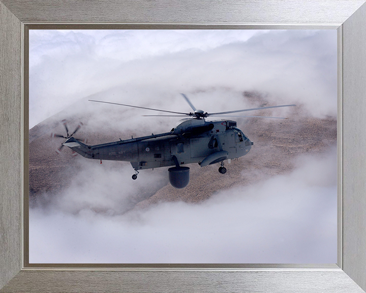 Sea King MK7 Helicopter Flying Over Oman 2005 Photo Print - Royal Navy Aircraft Posters, Prints, & Visual Artwork Hampshire Prints 10 x 8 Silver Frame No