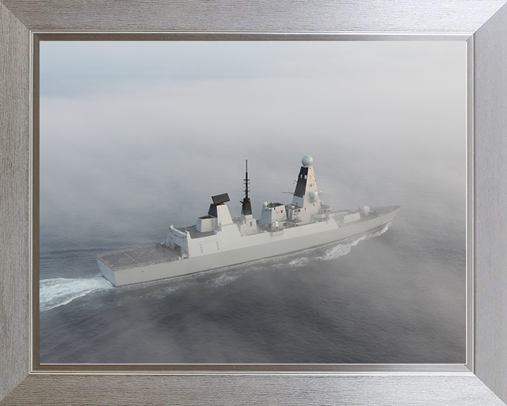 HMS Diamond (D34) Royal Navy Type 45 Destroyer In Fog Photo Print Wall Art Decor Posters, Prints, & Visual Artwork Hampshire Prints 10 x 8 Silver Frame No
