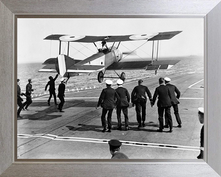 RAF Sopwith Pup Flight deck Landing Photo Print - Royal Air Force Aircraft Hampshire Prints 10 x 8 Silver Frame No