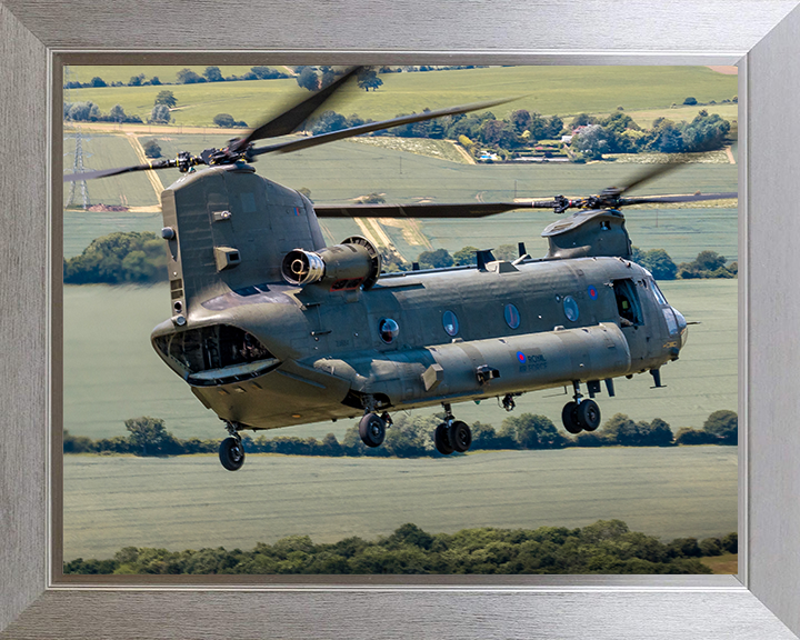 RAF Chinook Helicopter Closeup Photo Print - Royal Air Force Aircraft Hampshire Prints 10 x 8 Silver Frame No