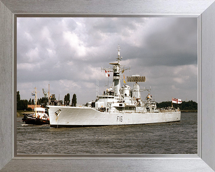 HMS Diomede (F16) Royal Navy Leander Class Frigate Entering Harbour Photo Print Wall Art Decor Posters, Prints, & Visual Artwork Hampshire Prints 10 x 8 Silver Frame No