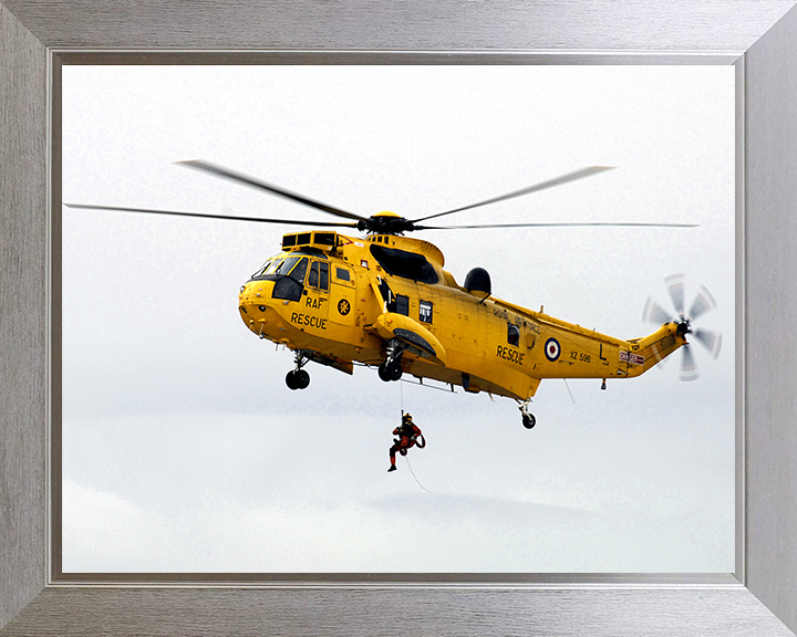 RAF Search and Rescue (SAR) Sea King Helicopter Photo Print - Royal Air Force Aircraft Hampshire Prints 10 x 8 Silver Frame No