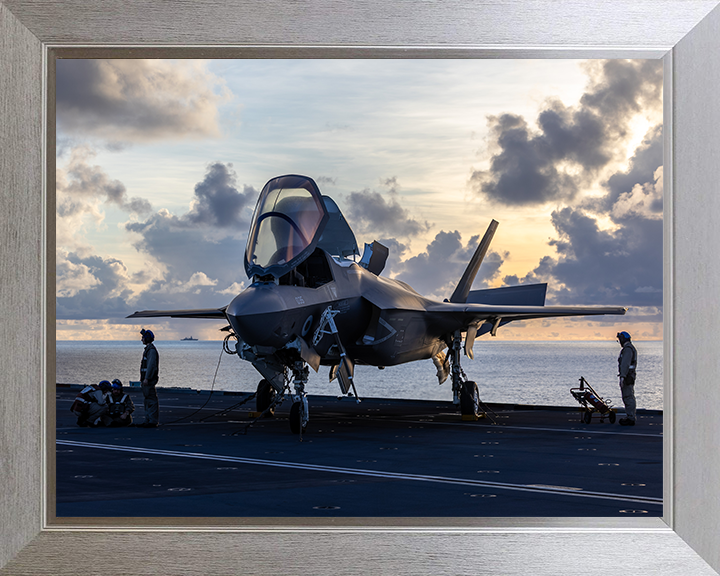 Engineers Maintaining an F-35B Lighting Jet Photo Print - Royal Navy Aircraft Posters, Prints, & Visual Artwork Hampshire Prints 10 x 8 Silver Frame No