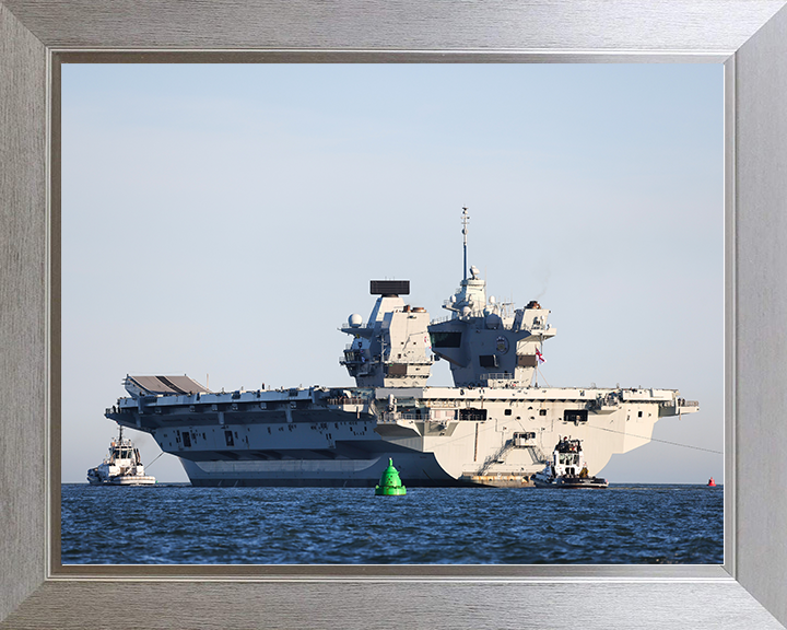 HMS Prince of Wales (R09) Royal Navy Queen Elizabeth Class Aircraft Carrier Sails Photo Print Posters, Prints, & Visual Artwork Hampshire Prints 10 x 8 Silver Frame No